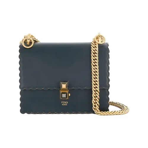 FENDI Kan I Кожа Цепочка Сумка через плечо Маленькая Женская Темно-синий Темно-синий