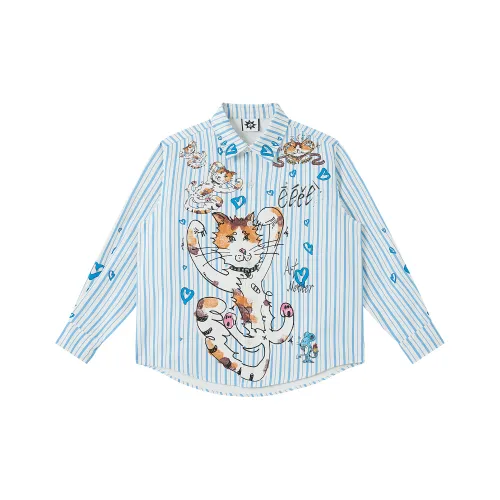 EeeeArtmonster Синие Белые Унисекс Рубашки