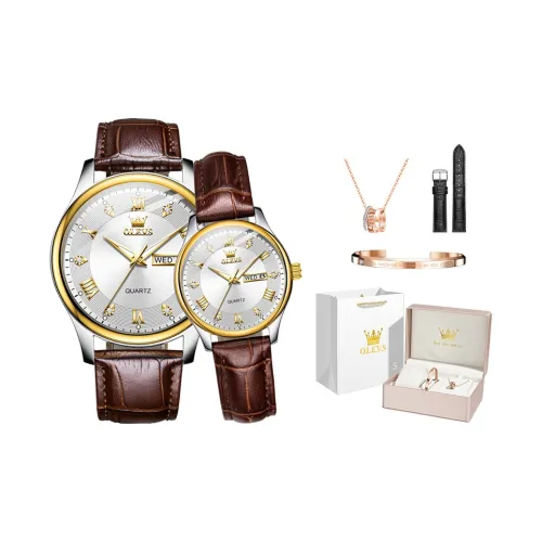 OLEVS Кварцевый механизм кожаный ремешок унисекс белый циферблат