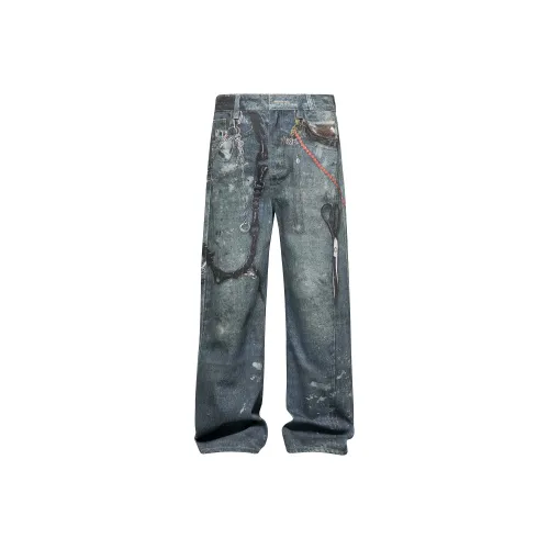 MASKPARK Coated Blue Gray Unisex Jeans MASKPARK Покрытые Синие Серые Унисекс Джинсы