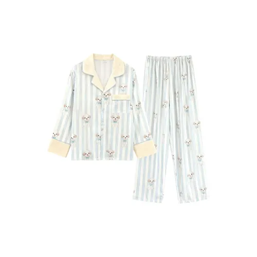 Daiyindie Осенне-зимняя пижама для женщин ледяной шелк с длинными рукавами милый домашний комплект