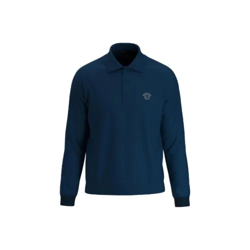 VERSACE Темно-синяя мужская поло рубашка