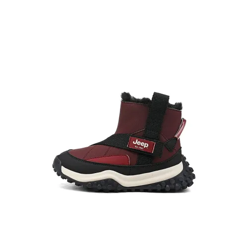 Jeep Slip-resistant Abrasion-resistant Breathable Thermal High-Top Boots Dark Red Child