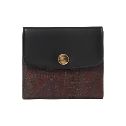 ETRO Матовый текстурированный покрытый хлопок с гладкой кожей кошелек женский черный