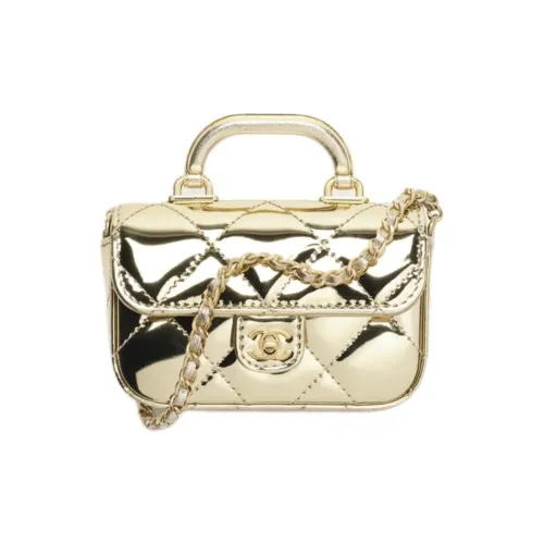 CHANEL 25K Diamond Pattern Patchwork One Shoulder Bag Small Women's Gold