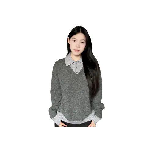 Mu Xiao Xin Серый С подарками MU Xiaoxin Бренд Наклеенный Женский Трикотаж