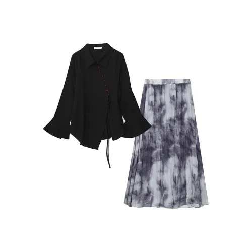 Только ты Комплект с юбкой Chubby Женские Дизайн Китайский стиль Чернила Элегантность Двухкомпонентный комплект Женские