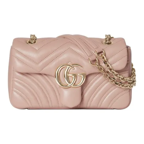 GUCCI GG Marmont Кожа Плечевая Сумка Маленькая Женская Розово-Бежевая
