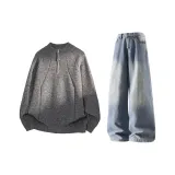 Темно-серый топ + синие штаны