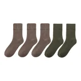 [5 пачек утолщенных шерстяных носков] 3 светлого кофейного цвета, 2 армейского зеленого