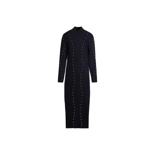 H M Морской синий Женские Длинные Платья с Длинными Рукавами