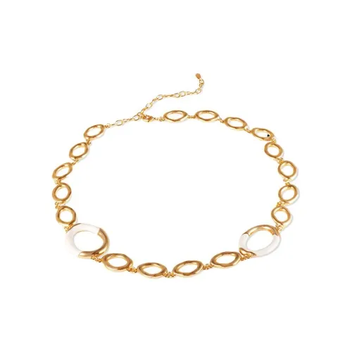 Retro Chic 18К золото покрытие Латунь с Белой эмалью Рябь Круглый Ожерелье Унисекс