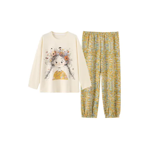 QIANSHENG Цветок Roll Девушка Женские Пижамные комплекты