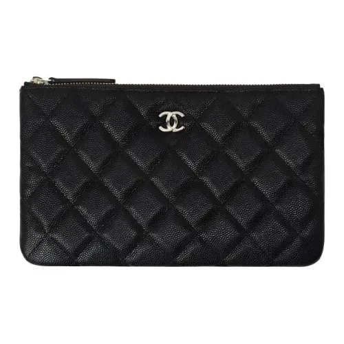 CHANEL Рельефная Телячья Кожа Держатель для Карт Клатч Кошелек Женский Черный