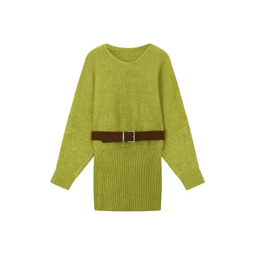 ARIADNAW STUDIO Горчичный зеленый Женские Длинные Платья с рукавами