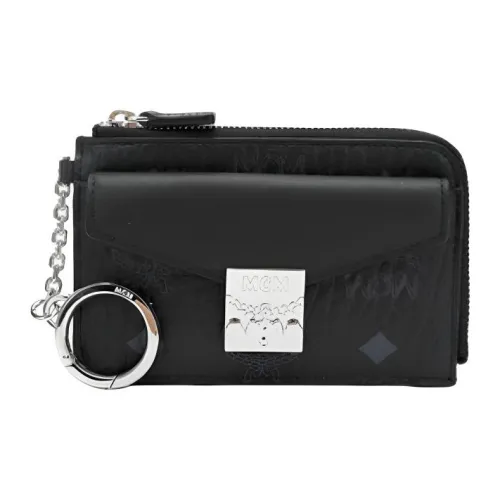 MCM Patricia Visetos Покрытый холст Key Pouch Маленький кошелек для карт Унисекс Черный