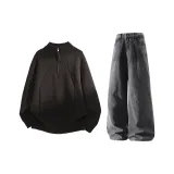 Черный топ+серые брюки