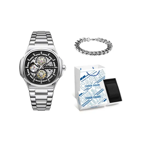 CARLIECULLEN Автоматический механический механизм металл ремешок мужские часы циферблат с открытым механизмом