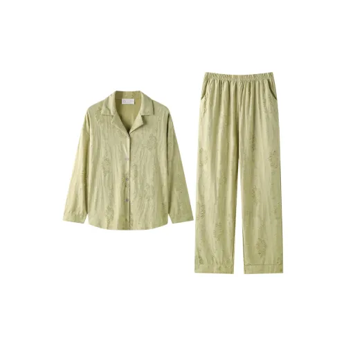 MEONSILL Весенний и Осенний комплект пижам для женщин 2 предмета желтый зеленый