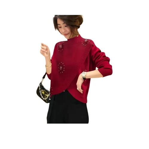 LANGQING Бургунди Gifted By Wang Qing Бренд Наклеенный Женский Трикотаж