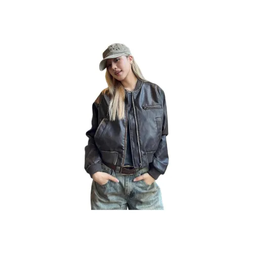 HKPXR Коричневый Женские Кожаные Куртки