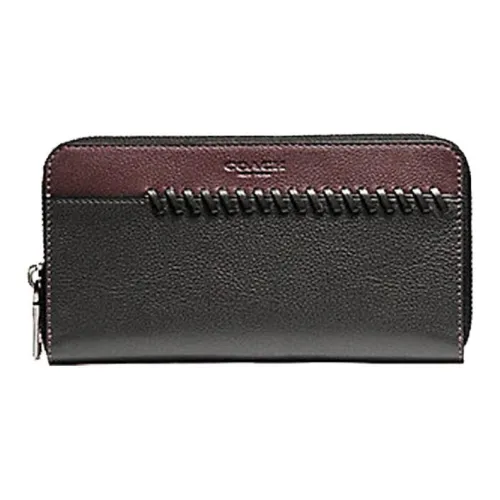 COACH Аккордеонный кошелек Многоцветный Кожа Ткань Вязаный Длинный кошелек Мужской Черный и Бургунди