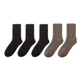 [5 Пачка Утолщенные Шерстяные Носки] 3 Черных 2 Светло-Кофейных