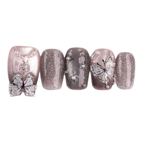 QUEENYARD Сумерки Бабочка Shadow False Nail Короткий LADDER Фиолетовый градиент Кошачий глаз