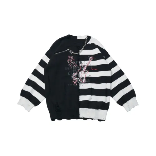 Pink Savior Полосы Пэчворк Свитер с Цепью Включено Женские Свитера