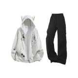 Белый, Фотиния, Серый, Топ, Черные Штаны