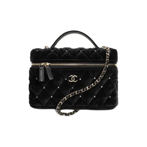 CHANEL Вельветовая сумка для макияжа женская черная