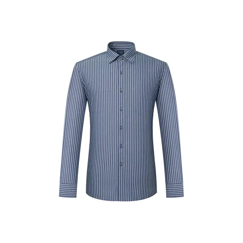 Camicissima Серый Синий Полосы Скрытый Воротник на Пуговицах Мужская Рубашка
