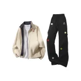 Бежевые абрикосовые + черные штаны