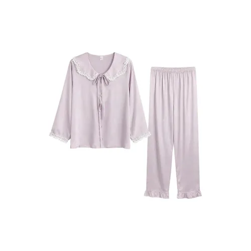 Daiyindie Осенние и зимние пижамы для женщин ледяной шелк с длинными рукавами домашние комплекты