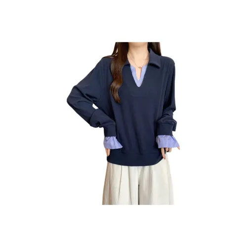 LANGQING Королевский синий с бесплатным брендом наклеенный женский трикотаж