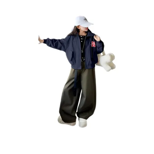 GOYN Темно-синий синий пальто с сольным базовым слоем + армейские зеленые штаны с ременем KIDS повседневная спортивная одежда