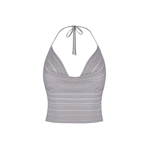 OH POLLY Plunge Halterneck CROP TOP в серебристом цвете топ на бретелях женский