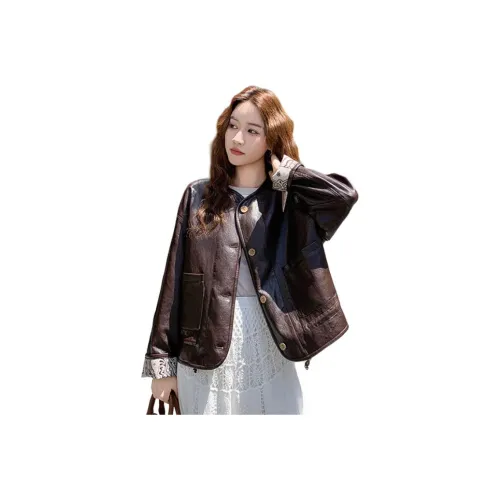 JOEM Кофе Женские Кожаные Куртки