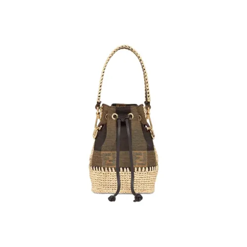 FENDI Mon Tresor Жаккард Холст Ведрообразная Сумка Сумка через плечо Сумка мини Женская Коричневая