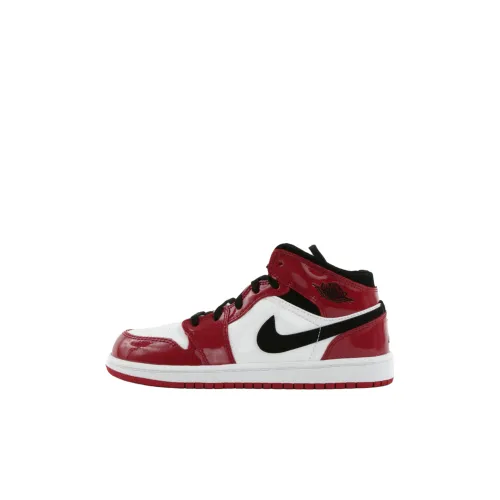 Jordan Air Jordan 1 MID Топ Детские баскетбольные кроссовки красно-белые для детей 3-7 лет