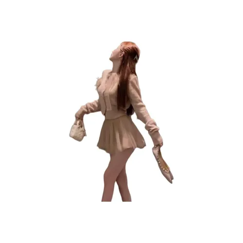 DEDY Коричневый Розовый Топ + Коричневый Розовый Короткая Юбка Женские Комплекты с Юбкой