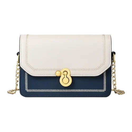 PT'SON Коровья кожа с синтетической кожей маленькая квадратная сумка сумка через плечо стандартная женская белая и синяя