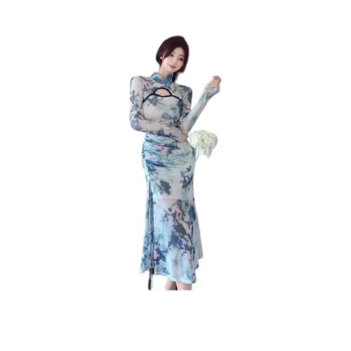 XIANSINIAO Длинное платье с длинными рукавами женское