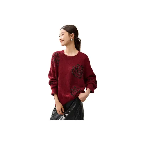 Mo Han Yi Mei Бордовый Пуловер Женские Свитера