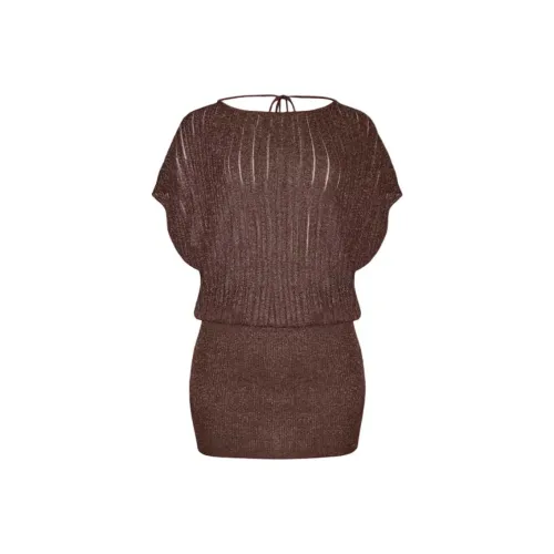 OH POLLY С открытой спиной Крыло летучей мыши MI Платье Бронза Короткий рукав Платье Женские