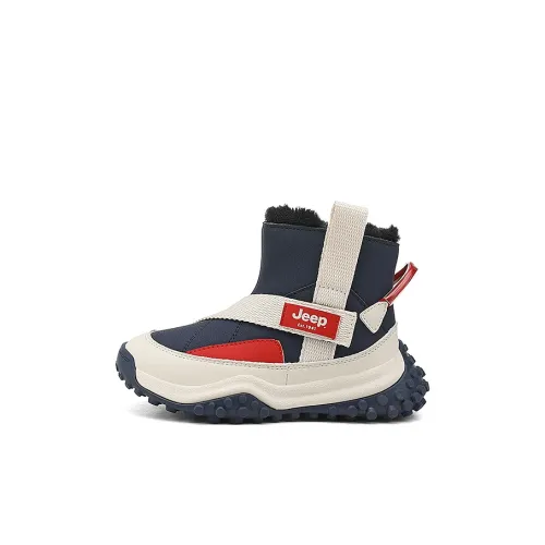 Jeep Slip-resistant Abrasion-resistant Breathable Thermal High-Top Boots Dark Blue Red Children's