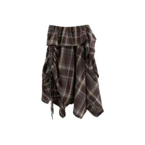 LOWEAR Check Складки FLARE Юбка Повседневный Длинный Юбка Женские