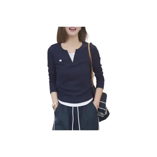 Mu Xiao Xin Темно-синий Бесплатная доставка с бренд наклейкой Женские Свитшоты