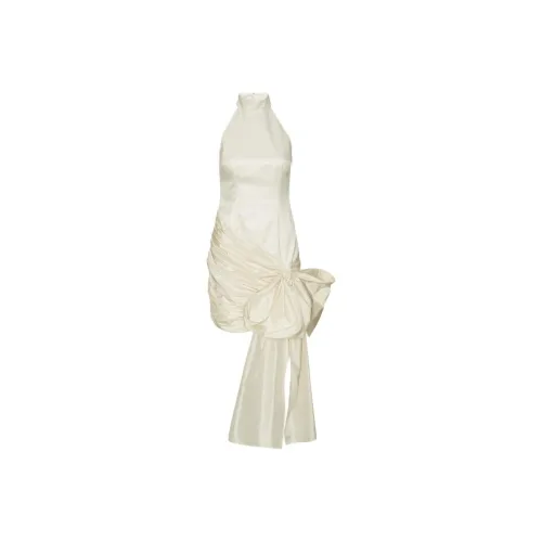 Rotate Satin Bow Dress Creme Sleeveless Dress Women's