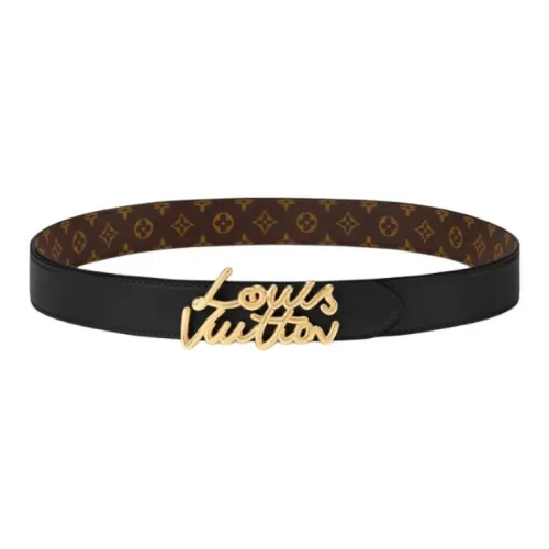 LOUIS VUITTON Ремни из коровьей кожи Женские Черный Коричневый Ширина 3 см